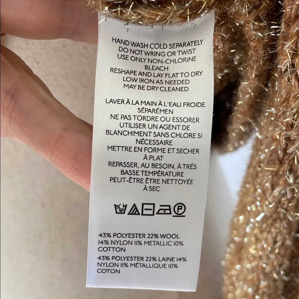 NWT Anthropologie Tan & Silver Tinsel Festive Cowl Neck Cropped Sweater - Medium - Picture 11 of 14